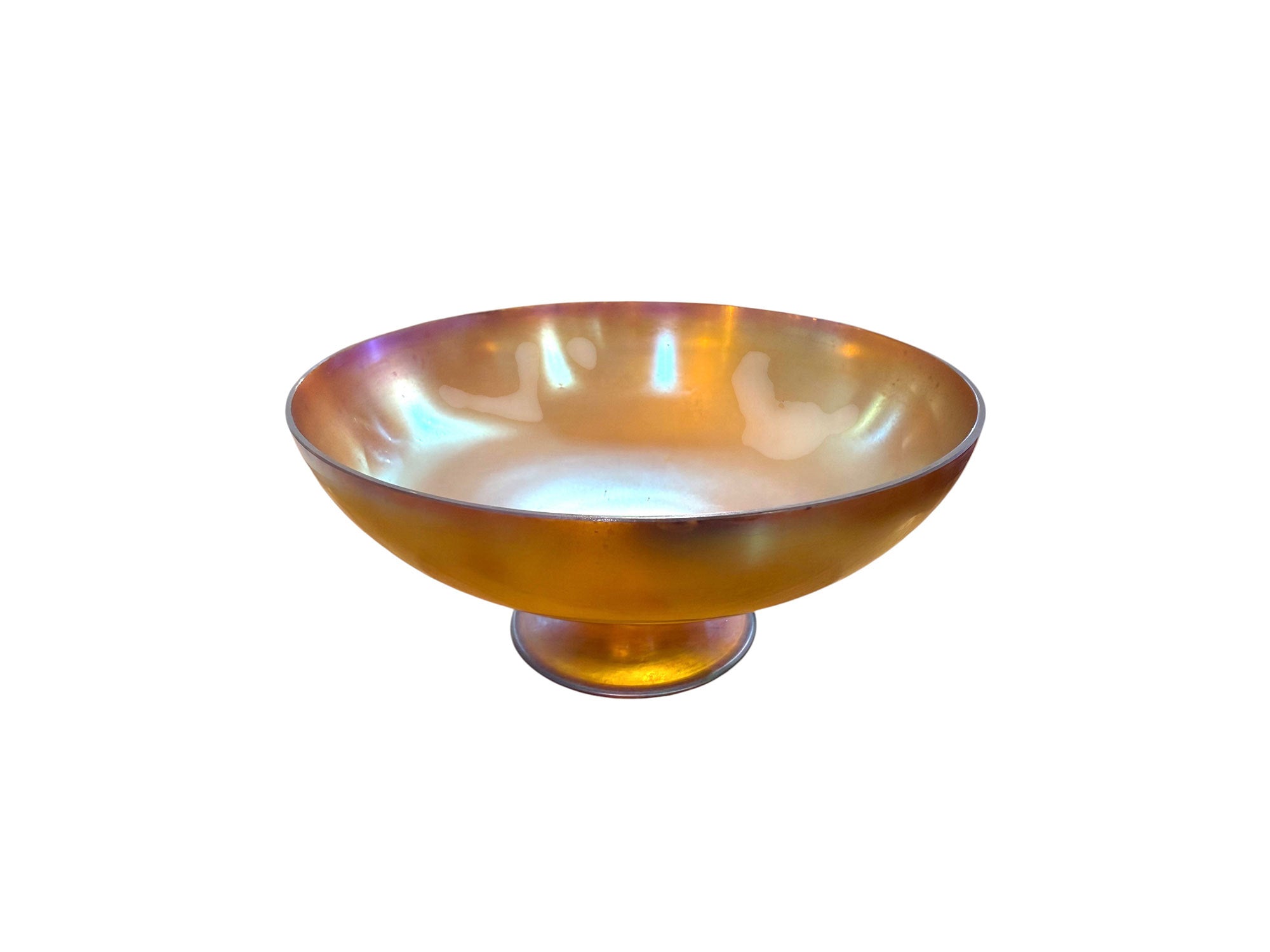 Quezal Iridescent Footed Bowl, American c. 1920.