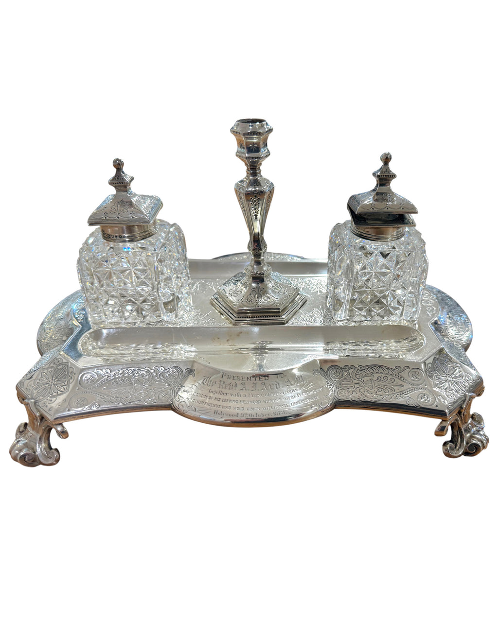 Victorian Sterling Silver Standish. London, 1878. Walter & John Barnard.